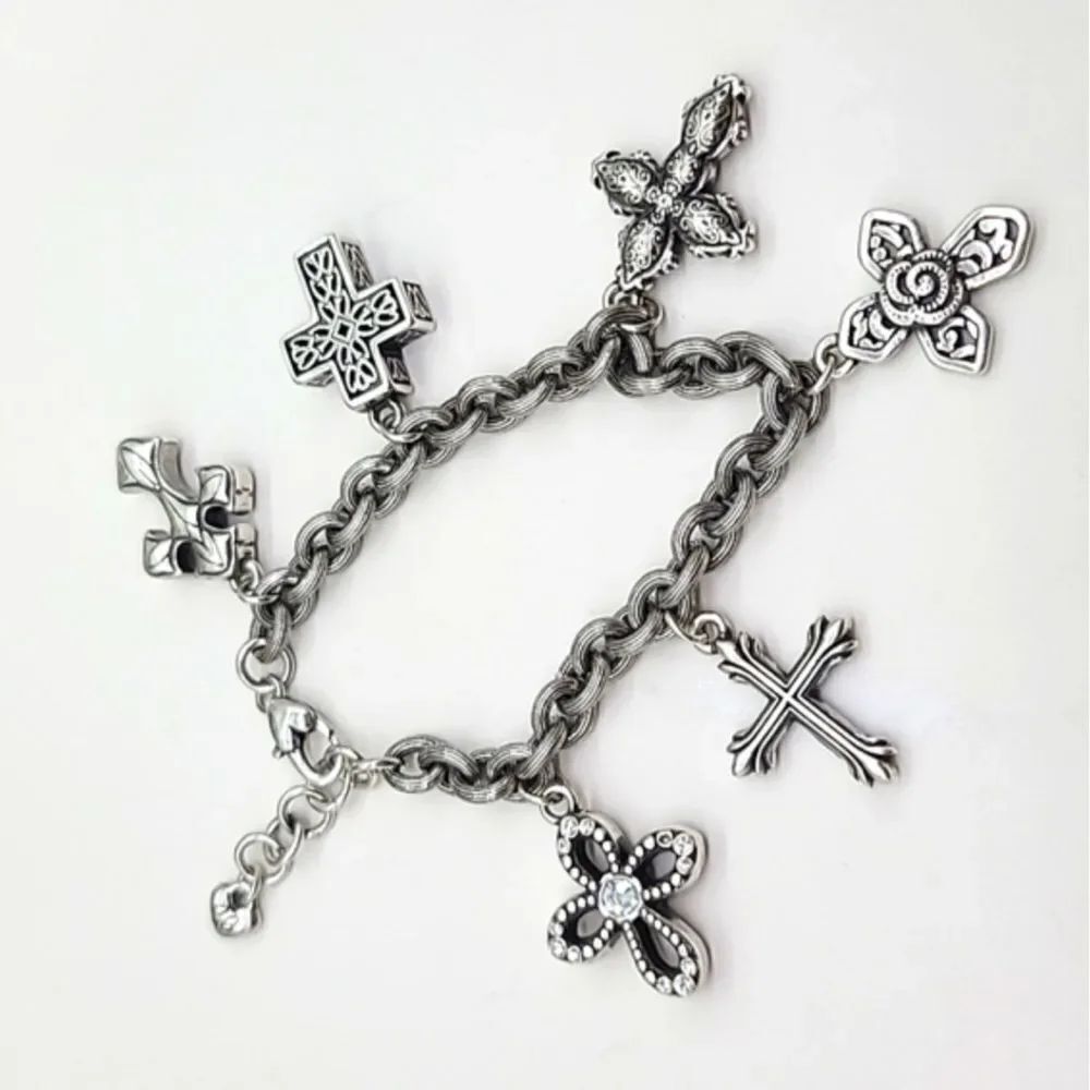 Brighton "Devotion” Silver Multi Cross Charm Bracelet!